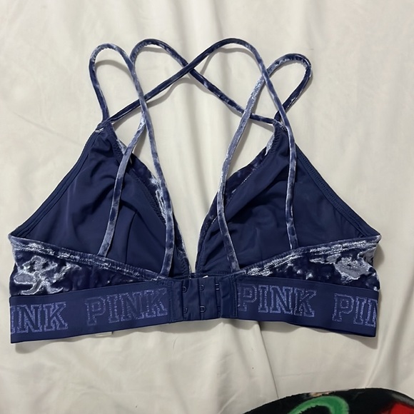 PINK blue velvet triangle bralette size medium - Picture 2 of 3